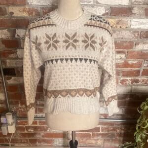 Jessica Simpson Cozy Fair Isle Sweater - Cream and Brown Size XS